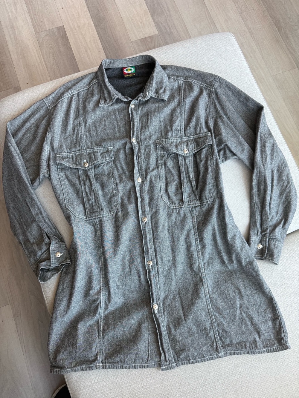 Cross Colours 100% Cotton Gray Denim look Button Dress